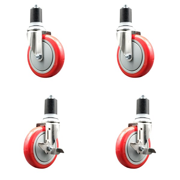 Service Caster 5 Inch 316SS Red Poly Swivel 1-7/8 Inch Expanding Stem Caster Brake SCC, 2PK SS316EX20S514-PPUB-RED-2-TLB-2-178 - main